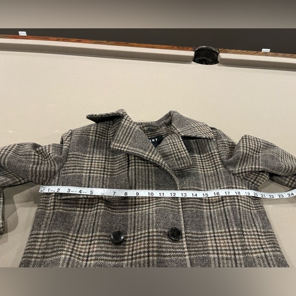 DKNY wool blend plaid coat removable fur collar M - Picture 8 of 12